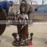 Bronze Kuan Yin Statue Standing on Dragon Sculpture thumbnail-1
