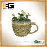 Cup Shape Natural Rattan Garden Flower Pot With Handle for Planting thumbnail-6