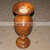 Wooden Hand Carved Large Flower Vase With Brass Work thumbnail-1