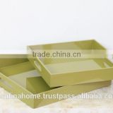 Set of 2 square colored lacquer serving trays