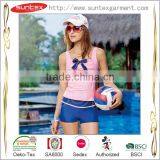 New Arrval ODM OEM SA8000 Solid Bow Vest Sport Swimwear Sets Bikini thumbnail-1
