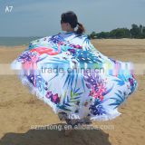 100% cotton terry reactive printed round beach towel with colored tassel