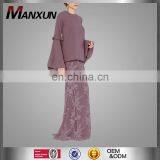 Modern Muslim Women Loose Cut Long Flared Sleevs With Ruffle Chiffon Dress Two Pieces Suits Islamic Wear For Ladies Baju Kurung thumbnail-1