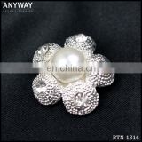 6mm flower Pearl Rhinestone Crystal Button Set of 10 Buttons Clear Crystal Small Button Flat Back Metal