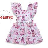 Girls Summer Dress Girl Party Dress Pink Rabbit Full Print Dresses Fly Sleeved Kids Cotton Dresses 2019 Easter Day