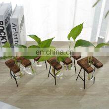 Desktop Bulb Vase Water Planting Glass Vase With Wood Rack thumbnail-4