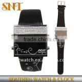 Silicone LED Digital Watch, Leather Band, Diamond Brezel