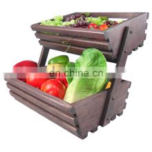 Nature Wood Fruit Basket 2 Tier Fruit Stand Countertop Fruit Holder For Kitchen