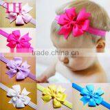 Factory Baby Pink Yellow Blue Elastic Satin Grosgrain Ribbon Hair Band With Bow thumbnail-1