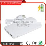 dual USB ports high capacity 5000mAh Li-ion Polymer battery portable power bank with LED indicator LOGO printing