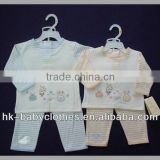 100% cotton printed embroidery baby wear 2pcs set cute baby wear