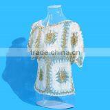2015 New Hand Crochet Women Summer Short Sleeve Pullover for Lady Hollow Out O-neck