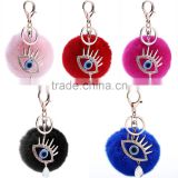 DIY Trendy Turkey Blue Eyes Fluffy Round Ball Keychain For Car Key Ring For Women Ornaments Bag Pendant Keyring For Lady