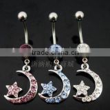 New Design 316l Surgical Steel crystal moon and star Logo Belly Button Ring Navel Piercing Jewelry