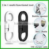 High Quality 3 in 1 Bottle Opener Charger Cable Keychain for Iphone 7