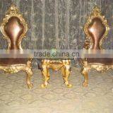Latest Design Wooden Chair in Golden Color With Dog Shape Arms thumbnail-1