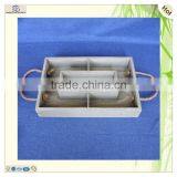 Antique Food Drink Flower Serving Compartments Wood Tray thumbnail-1