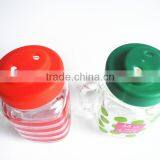 16oz Handle Decorative Glass Mason Juice Jar With Plastic Pig Screw Lid thumbnail-2