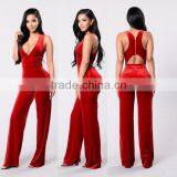 Women Sleeveless Jumpsuit Deep V Neckline Open Lower Back Cutout Wide Leg One Piece Sexy Adult Ladies Jumpsuit thumbnail-1