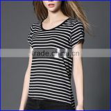 alibaba online shopping good quality grey fabric wholesale women striped t-shirt in bulk