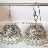 Silver Tone Jhumka Pearl Bollywood Dangler EARRINGS thumbnail-1
