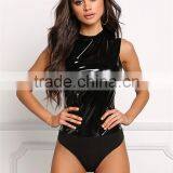 MGOO Fashion 2017 New Custom Black Patent Bodysuits Women Custom Black Pu Tops Sleeveless Sexy Latex Bodysuits thumbnail-2