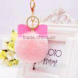 Sweety Cute Koreal Style Rex Rabbit Fur Balls Keychain With Bowknot Leather Keychain thumbnail-6