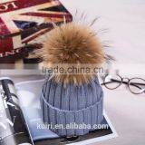 Factory Wholesale Knitted Hat With Real Raccoon Fur Ball thumbnail-1