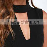 New Style Women Sleeveless Folded Mock Neck Black Jumpsuit 2015 thumbnail-5