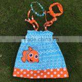 1-6 Years Old Fully Stocked Kids Pillowcasel Fashion Girls Goldfish Blue Cute Dress With Necklace and Headband Clothes Suit Set thumbnail-1