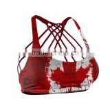 Canada Lover Patriotic Sports Bras with Multiple Straps in Red and White