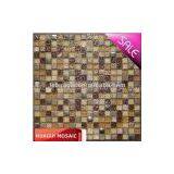 Brown glass and resin mix stainless steel mosaic wall tiles