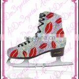 Aidocrystal handmade glitter Red lip pattern crystal attractive figure ice skating shoes for women