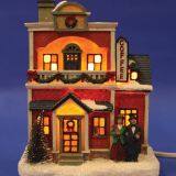 Christmas Church House With LED Lights Coffee Shop Musical Ski Scene With Polyresin Christmas House Decoration thumbnail-1