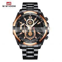VA VA VOOM 2321 Men Quartz Watch Sports Fashion Rose Gold Case Black Stainless Steel Chain Watch for Men thumbnail-5