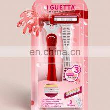 IGUETTA Triple Blades Red Women Razor Blade Hair Remover Plastic Rubber Handle Safe Steel Blades Aloe Lubricant Strip GF2-2001 thumbnail-4