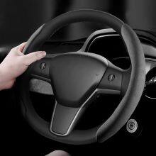 Suede Steering Wheel Cover For Tesla Model 3 Y S X Anti-fur Fit O D Shape Round Tesla Accessories thumbnail-1
