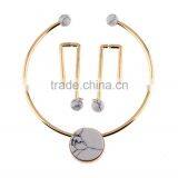 Fashionable Turquoise Jewelry Gold Choker Earrings Necklace Set thumbnail-3