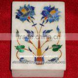 Indian Handcrafted White Marble Inlay Trinket Box thumbnail-1