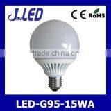 Aluminum Body High Power E27 Led G95 Bulb 15W