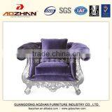Silver Exquisite Carved Purple Velvet Hotel Fabric Sofa thumbnail-2