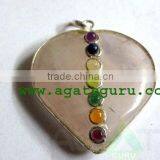 Rose Quartz Agate 7 Chakra Metal Heart Pendent : Wholesale Gemstone