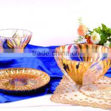 glass dish salad bowl with gold design