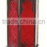 Decorative Iron Hanging Lantern Red Glass thumbnail-1