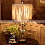 Gold Plated Metal Clear K9 Crystal Table Lamp With Round Fabric Lampshade thumbnail-1