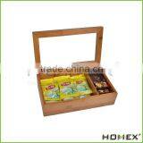 Bamboo Tea Box With Clear Acrylic Lid 8 Compartment Multipurpose Storage thumbnail-1