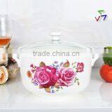 8"Porcelain Microwave Oven Round Pot With Glass Lid thumbnail-1