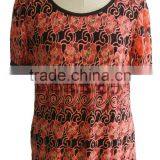 Black With Rose Print Lycra Round Collar Blouse thumbnail-1