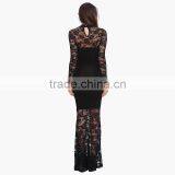 MGOO Fast Selling 2015 OEM/ODM Hollow Out Lace Dress Black Sheath Maxi Dress Long Sleeve Prom Dress D662 thumbnail-4