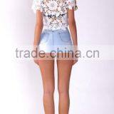100% Polyester Short Sleeve Round Neck Crop Top,elegant Fashion Lace Top thumbnail-4